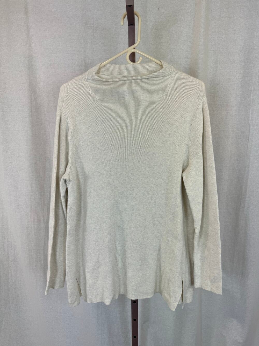 J. Jill Large Long Sleeve Mockneck Oatmeal Lightweight Sweater Silk Wool Blend